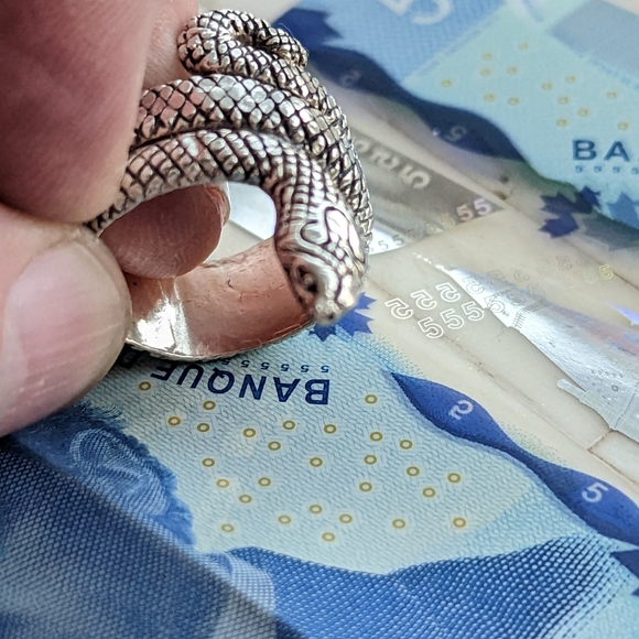 Men's Heavyweight Sterling Silver Snake Ring - Picture 2 of 7